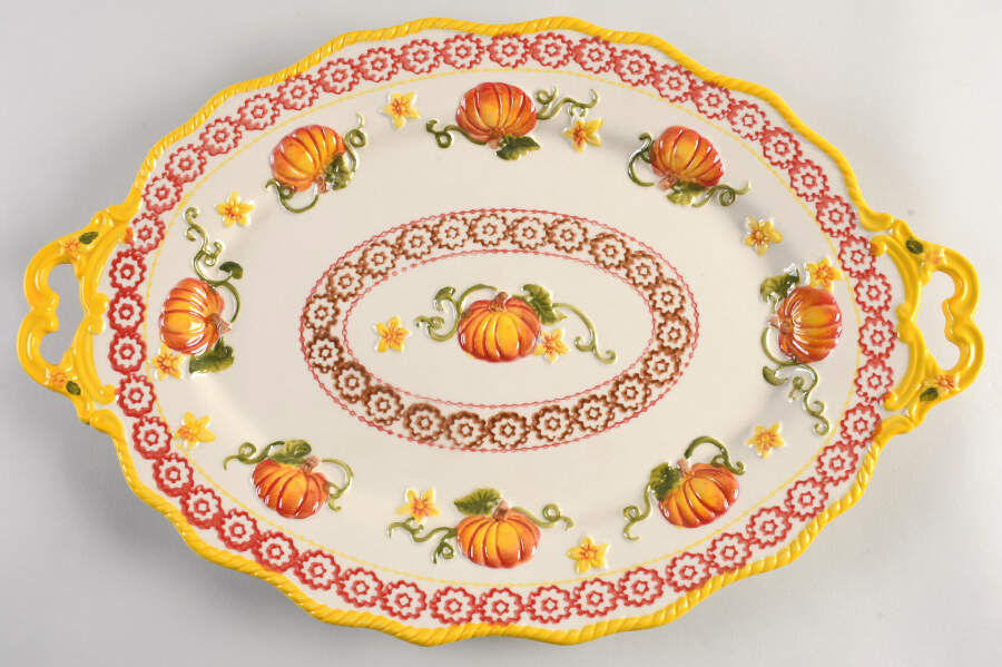 Pumpkin Patch 18" Oval Handled Platter by Temp-Tations-1