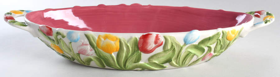 Figural Floral Tulip 15" Oval Handled Bowl by Temp-Tations-1