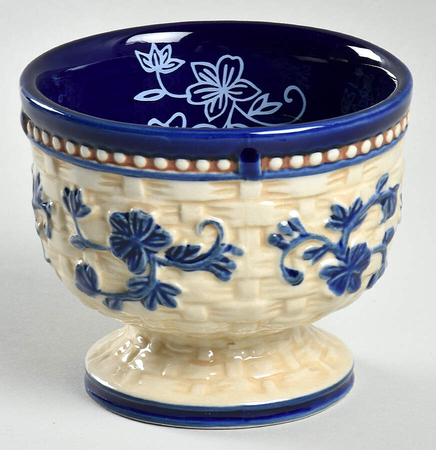 Floral Lace Basketweave Blue Cup No Handle by Temp-Tations-1