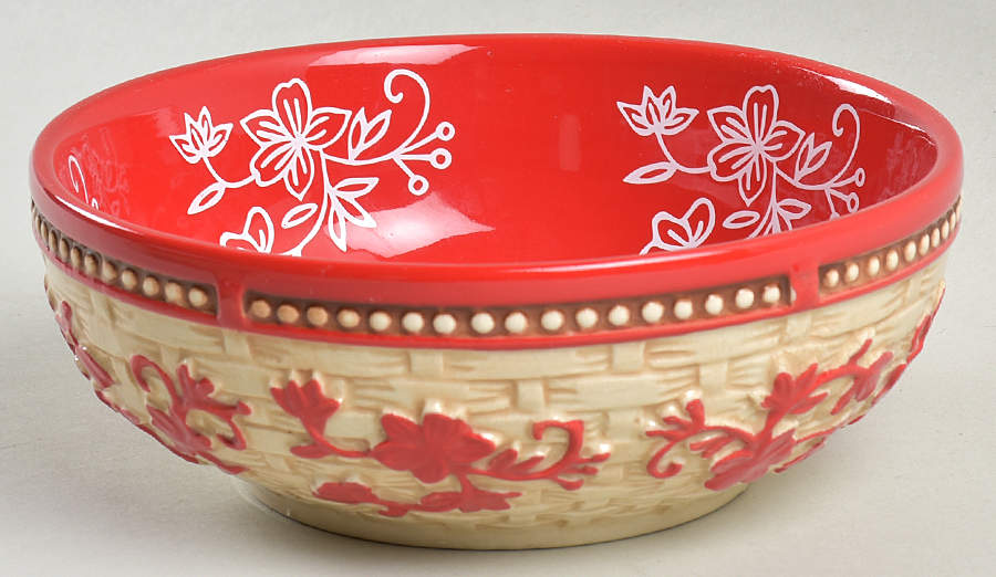 Floral Lace Basketweave Red Soup/Cereal Bowl by Temp-Tations-1