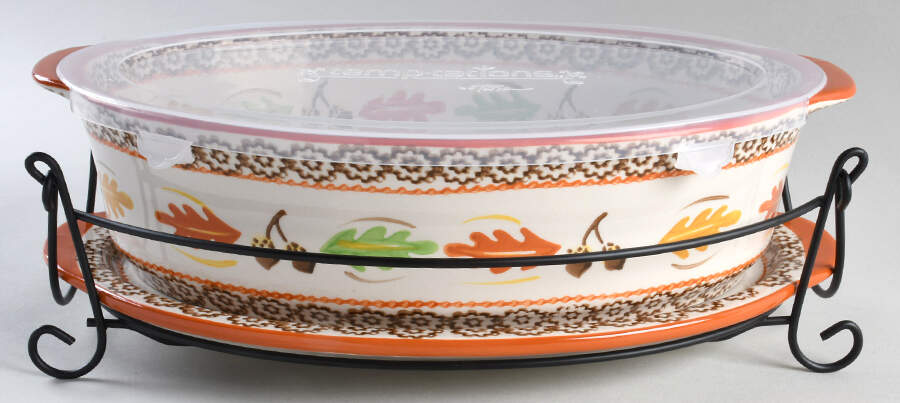 Harvest 13" Oval Baker W/Lid, Lid-It & Metal Stand by Temp-Tations-1