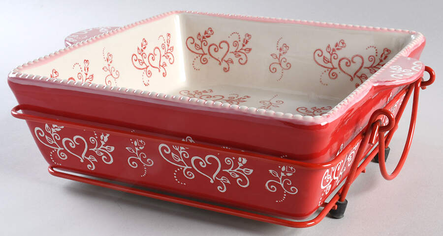 Floral Lace Romance 9" Square Baker & Metal Stand by Temp-Tations-1