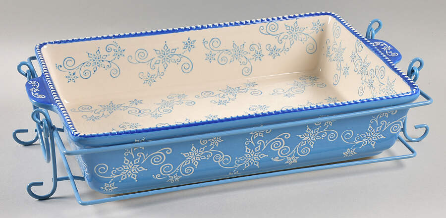 Floral Lace Winter 15" Rectangular Baker w/Metal Stand by Temp-Tations-1