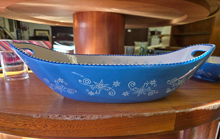 Floral Lace Winter 16" Large Oval Salad Serving Bowl by Temp-Tations-1