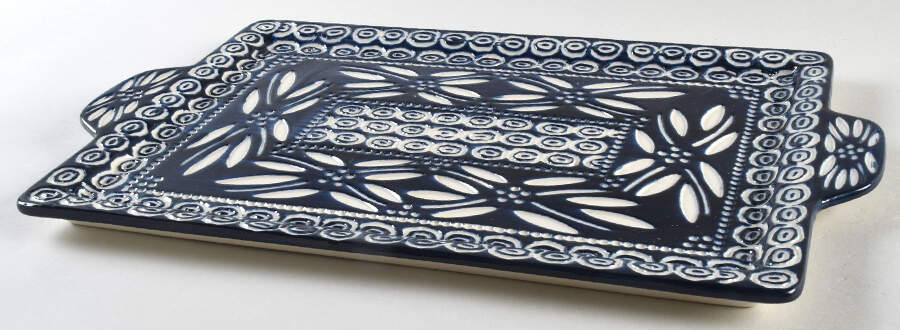 Carved Old World Blue 15" Rectangular Tray by Temp-Tations-1
