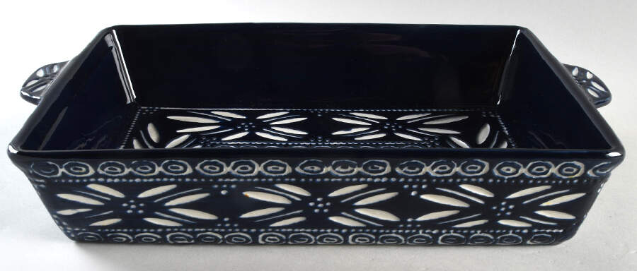 Carved Old World Blue 15" Rectangular Baker by Temp-Tations-1