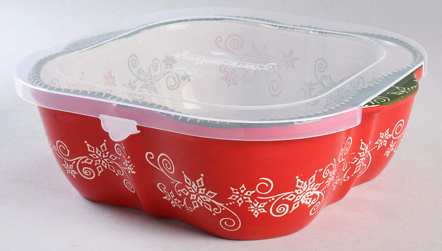 Floral Lace-Festive 10" Square Baker w/Plastic Lid & Lid-It by Temp-Tations-1
