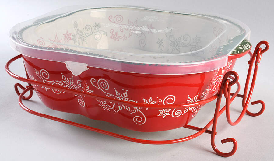 Floral Lace-Festive 11" Square Baker with Plastic Lid, Drip Tray & Metal Stand by Temp-Tations-1