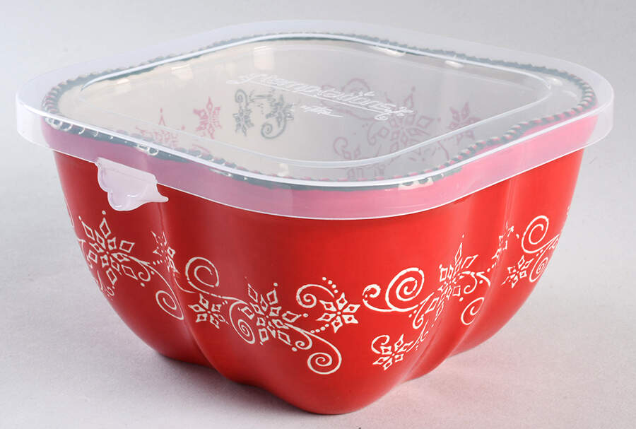 Floral Lace-Festive 6" 1 Qt Square Bowl w/Plastic Lid & Lid-It by Temp-Tations-1