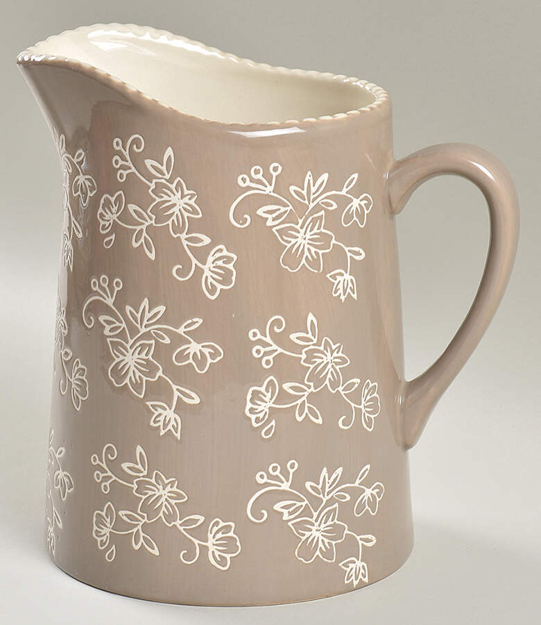 Floral Lace Taupe 48 Oz Pitcher for Centertaining Set by Temp-Tations-1