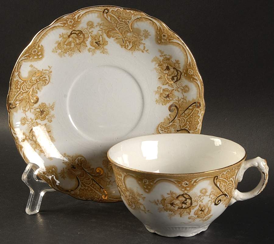 Victoria Tan Flat Cup & Saucer Set by Upper Hanley-1