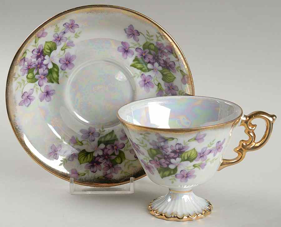 Flower of the Month Footed Cup & Saucer Set by Wales (Japan)-1
