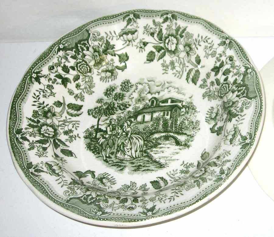 Flowers Green Rim Soup Bowl by Nevco-1