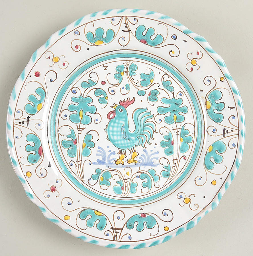 Green Rooster Salad Plate by U. Grazia-1