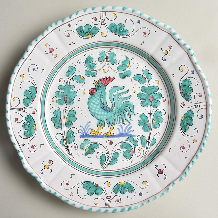 Green Rooster Dinner Plate by U. Grazia-1