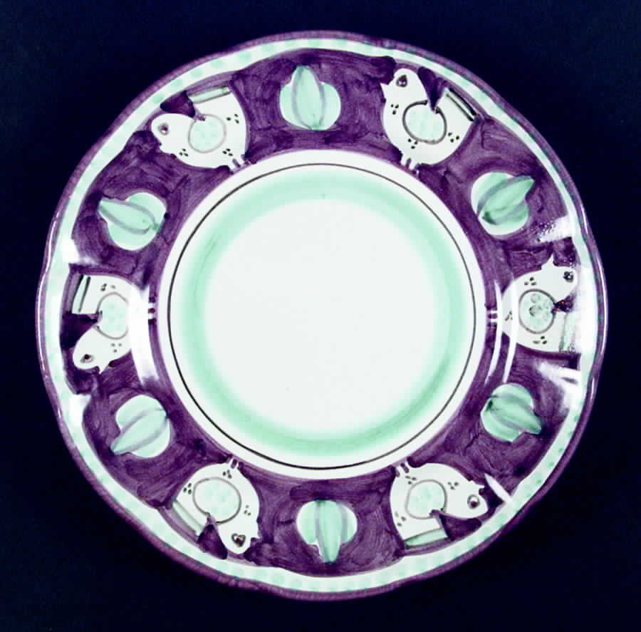 Campagna Chicken (Purple Border, Green Dots) Dinner Plate by Ceramica Artistica (CAS Vietri)-1