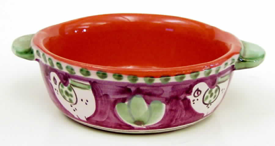 Campagna Chicken (Purple Border, Green Dots) Individual Baker by Ceramica Artistica (CAS Vietri)-1