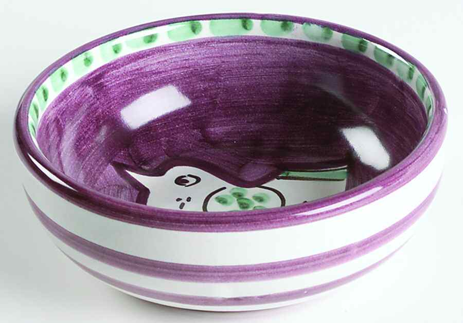 Campagna Chicken (Purple Border, Green Dots) Condiment Bowl by Ceramica Artistica (CAS Vietri)-1