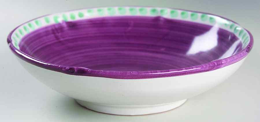 Campagna Chicken (Purple Border, Green Dots) 8" Individual Pasta Bowl by Ceramica Artistica (CAS Vietri)-1