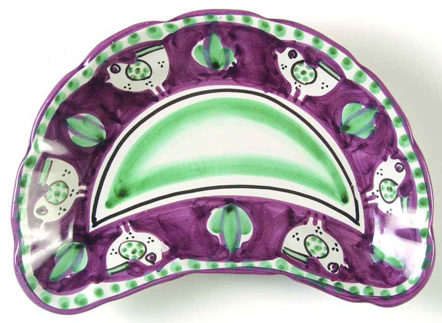 Campagna Chicken (Purple Border, Green Dots) Crescent Salad Plate by Ceramica Artistica (CAS Vietri)-1