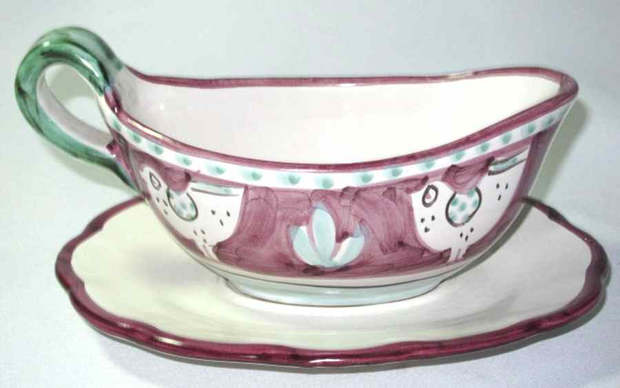 Campagna Chicken (Purple Border, Green Dots) Gravy Boat & Underplate by Ceramica Artistica (CAS Vietri)-1
