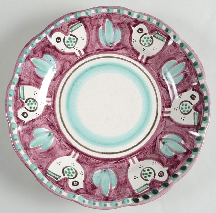 Campagna Chicken (Purple Border, Green Dots) Salad Plate by Ceramica Artistica (CAS Vietri)-1