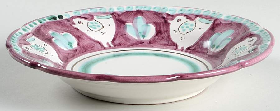 Campagna Chicken (Purple Border, Green Dots) 9" Soup/Pasta Bowl by Ceramica Artistica (CAS Vietri)-1