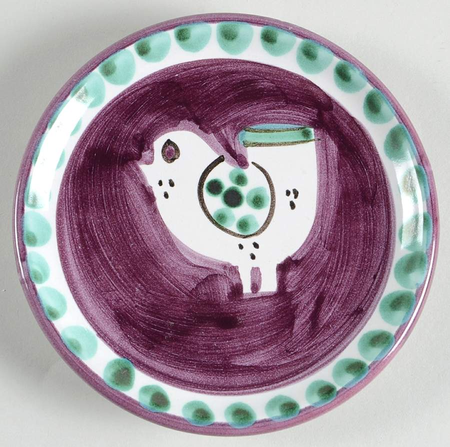 Campagna Chicken (Purple Border, Green Dots) Coaster by Ceramica Artistica (CAS Vietri)-1