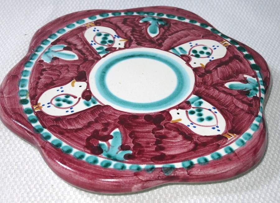 Campagna Chicken (Purple Border, Green Dots) Trivet by Ceramica Artistica (CAS Vietri)-1