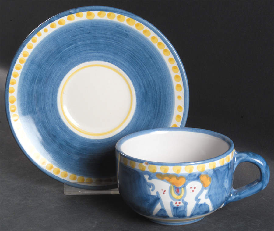 Campagna Horse (Cavallo) Flat Cup & Saucer Set by Ceramica Artistica (CAS Vietri)-1
