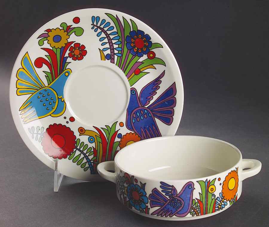 Acapulco (Older, Milano Shape) Flat Cream Soup Bowl & Saucer Set by Villeroy & Boch-1