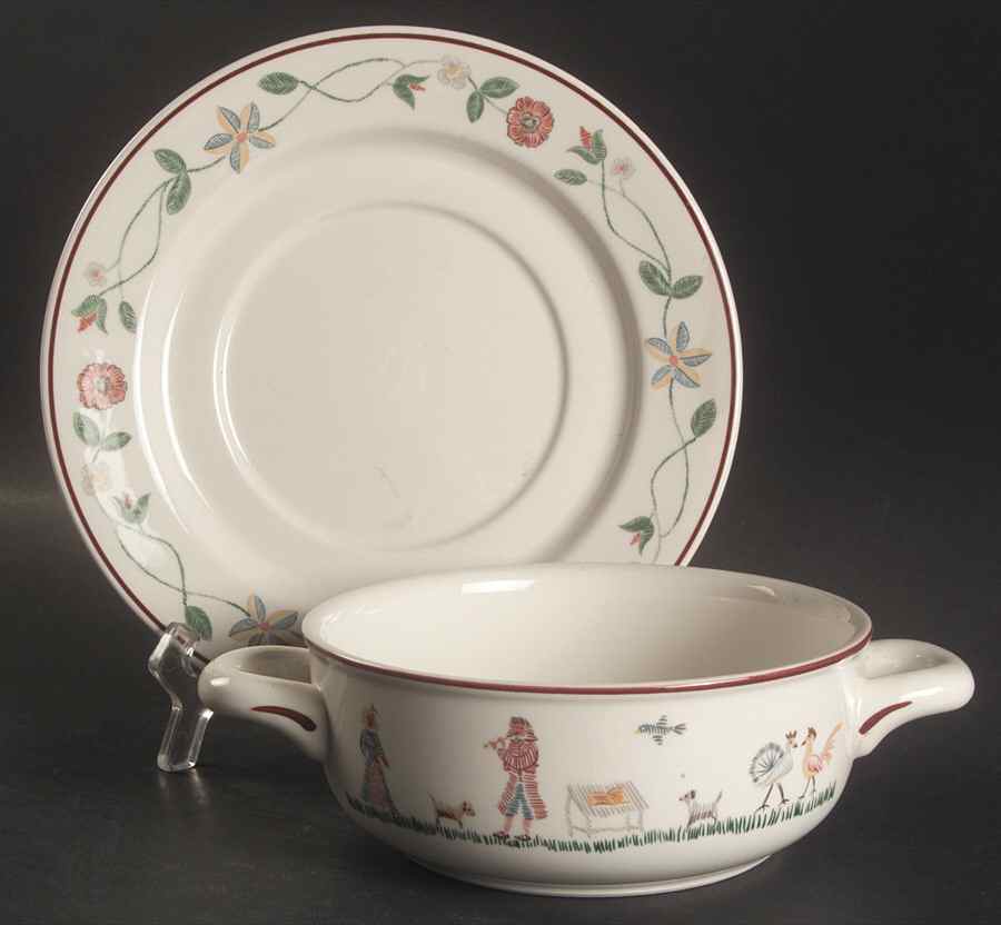 American Sampler Flat Cream Soup Bowl & Saucer Set by Villeroy & Boch-1