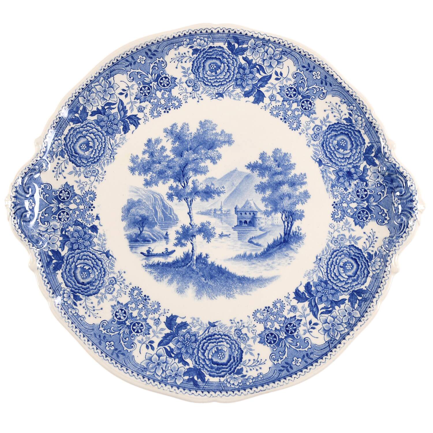 Burgenland Blue (Green Blue, Black Backstamp) Handled Cake Plate by Villeroy & Boch-1