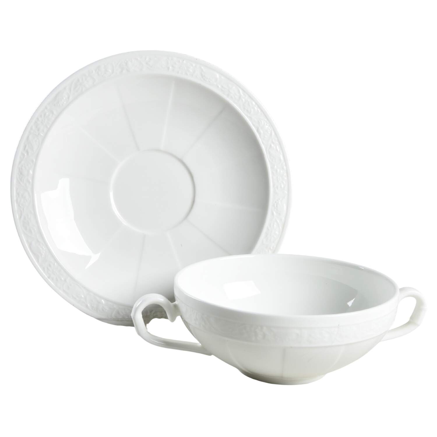 Cameo White (Weiss) Flat Cream Soup Bowl & Breakfast Saucer Set by Villeroy & Boch-1