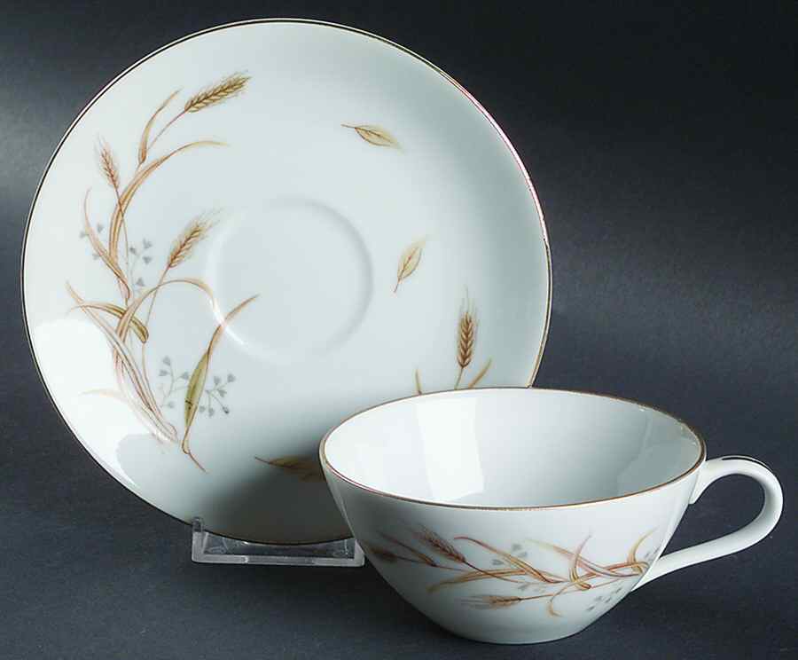 Golden Wheat Flat Cup & Saucer Set by Violet-1