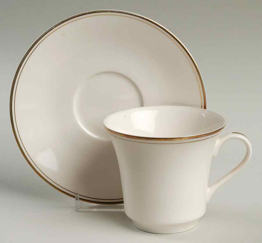 Finesse (Gold Trim) Flat Cup & Saucer Set by Viletta-1