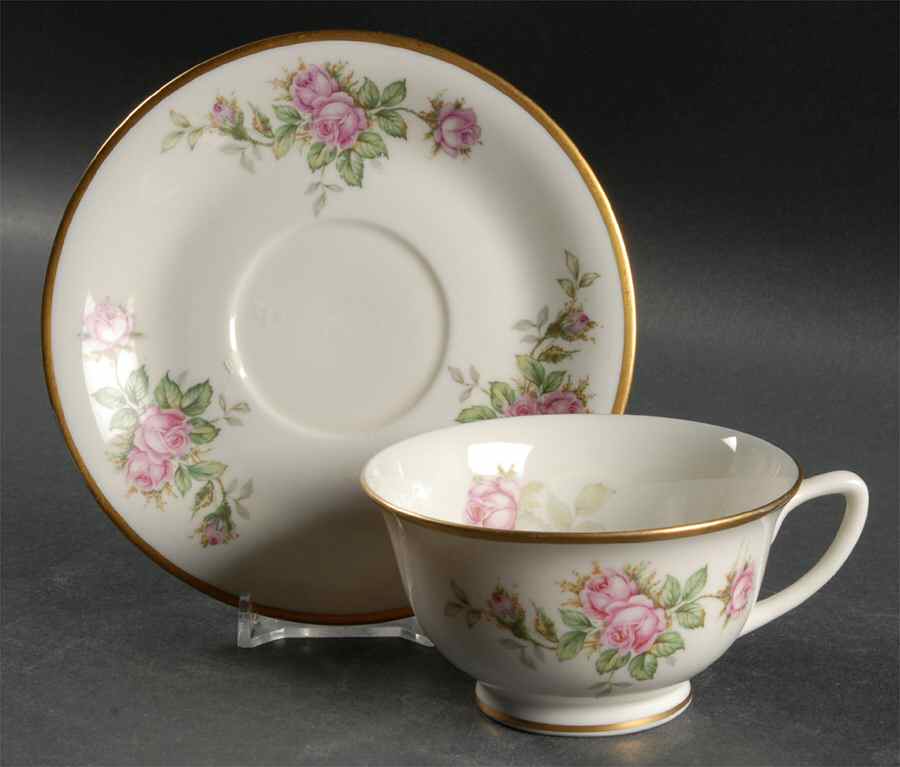 Damask Rose Footed Cup & Saucer Set by Vogue-1