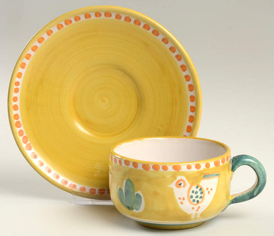 Campagna-Chicken Flat Cup & Saucer Set by Ceramica Artistica (CAS Vietri)-1