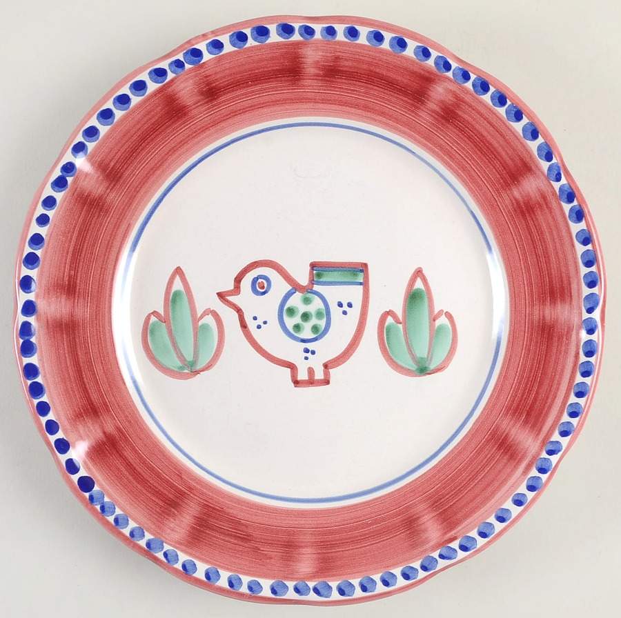 Campagna Chicken (Red Border, Blue Dots) Dinner Plate by Ceramica Artistica (CAS Vietri)-1