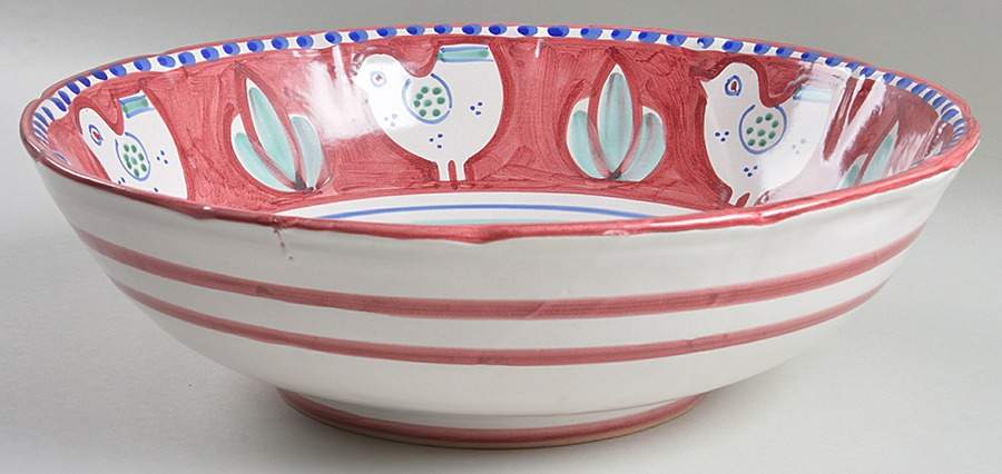 Campagna Chicken (Red Border, Blue Dots) 12" Round Serving Bowl by Ceramica Artistica (CAS Vietri)-1
