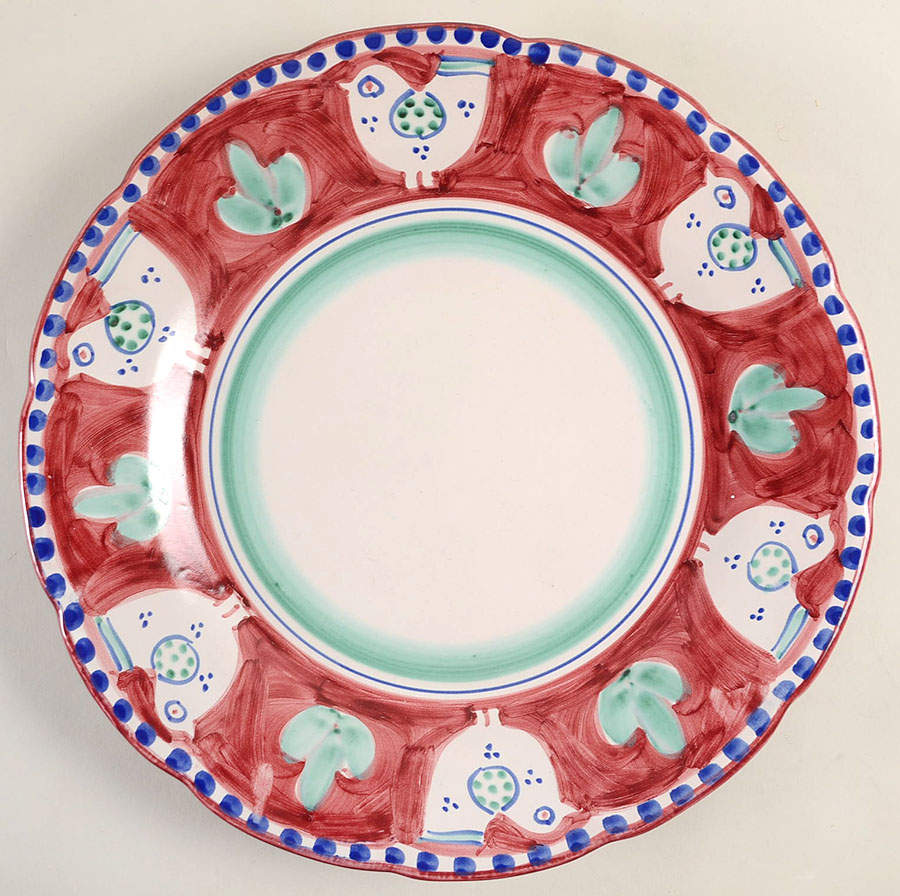 Campagna Chicken (Red Border, Blue Dots) 13" Chop Plate (Round Platter) by Ceramica Artistica (CAS Vietri)-1