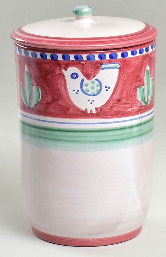 Campagna Chicken (Red Border, Blue Dots) 7" Storage Jar & Lid by Ceramica Artistica (CAS Vietri)-1