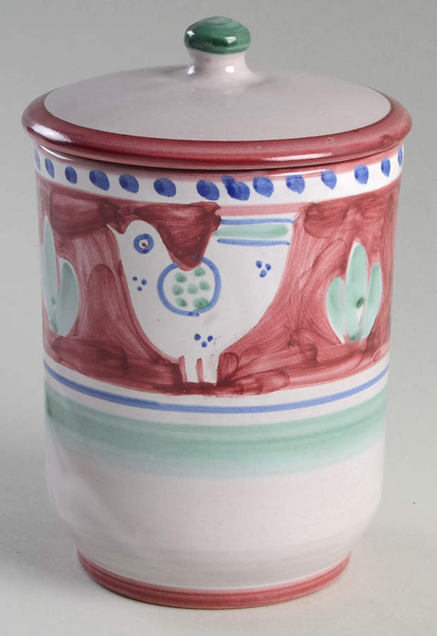Campagna Chicken (Red Border, Blue Dots) 5" Storage Jar & Lid by Ceramica Artistica (CAS Vietri)-1
