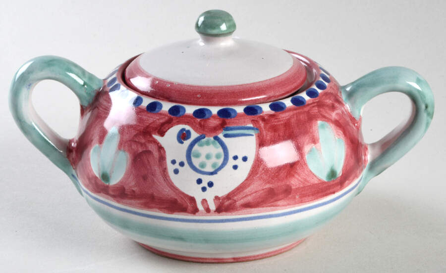 Campagna Chicken (Red Border, Blue Dots) Sugar Bowl & Lid by Ceramica Artistica (CAS Vietri)-1