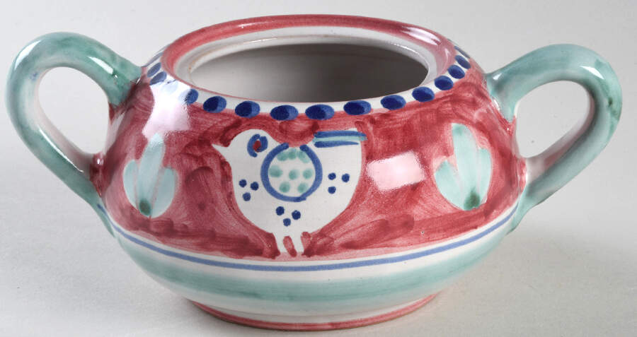 Campagna Chicken (Red Border, Blue Dots) Sugar Bowl No Lid by Ceramica Artistica (CAS Vietri)-1
