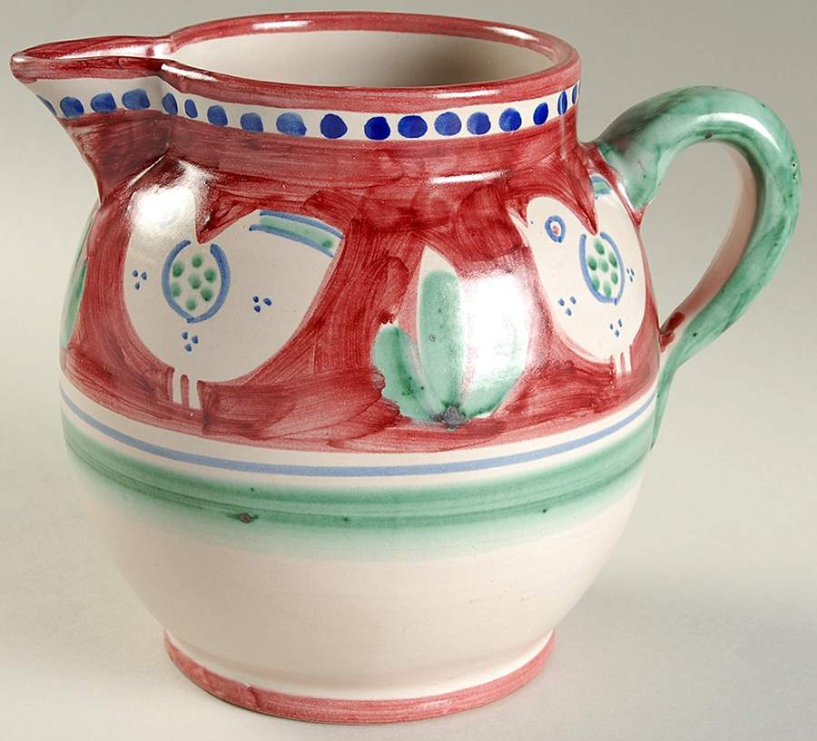 Campagna Chicken (Red Border, Blue Dots) 64 Oz Pitcher by Ceramica Artistica (CAS Vietri)-1