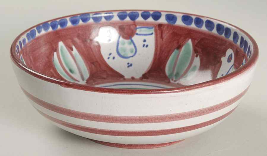 Campagna Chicken (Red Border, Blue Dots) Coupe Cereal Bowl by Ceramica Artistica (CAS Vietri)-1