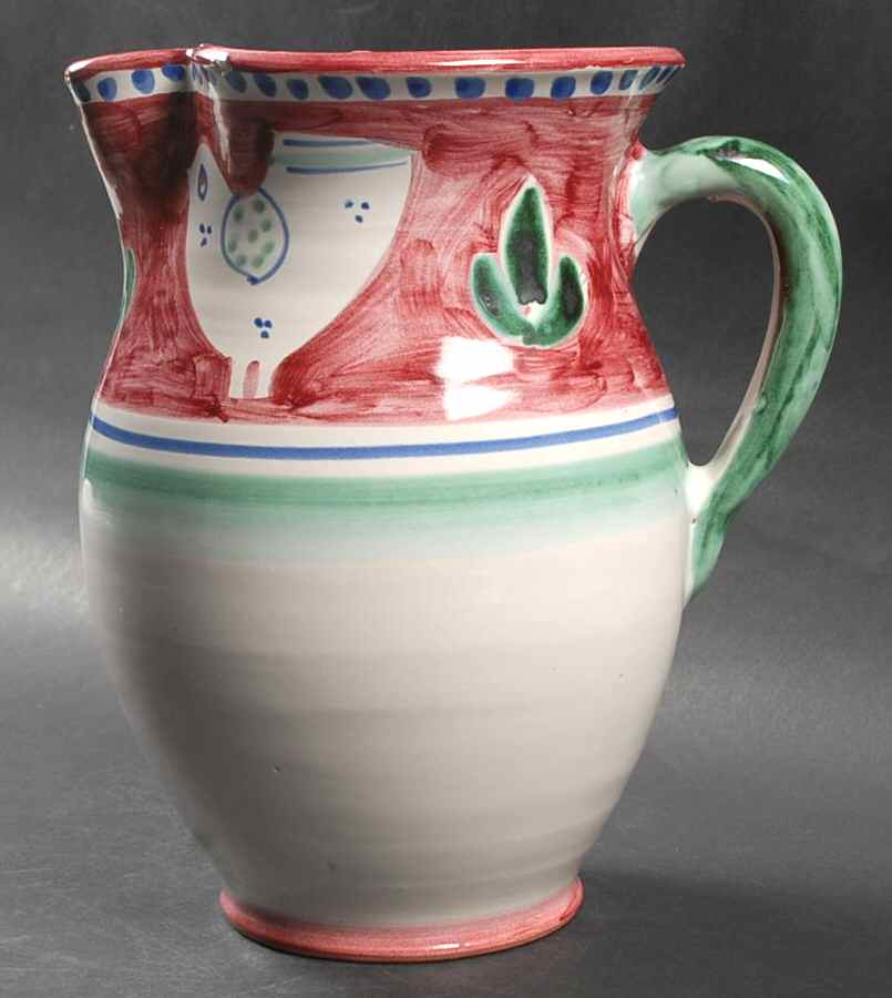 Campagna Chicken (Red Border, Blue Dots) 74 Oz Pitcher by Ceramica Artistica (CAS Vietri)-1