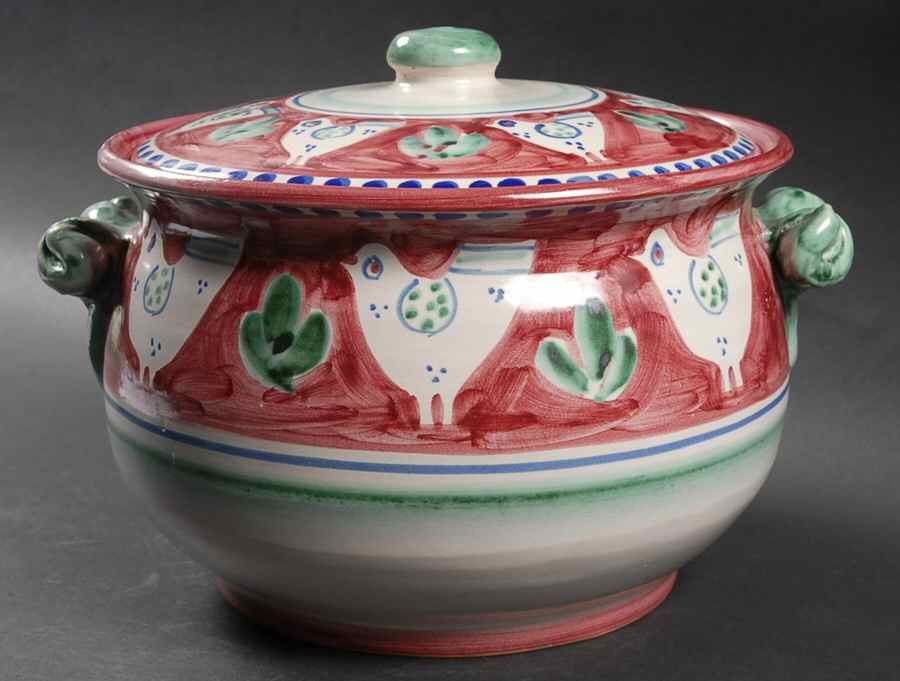 Campagna Chicken (Red Border, Blue Dots) Tureen &  Lid by Ceramica Artistica (CAS Vietri)-1