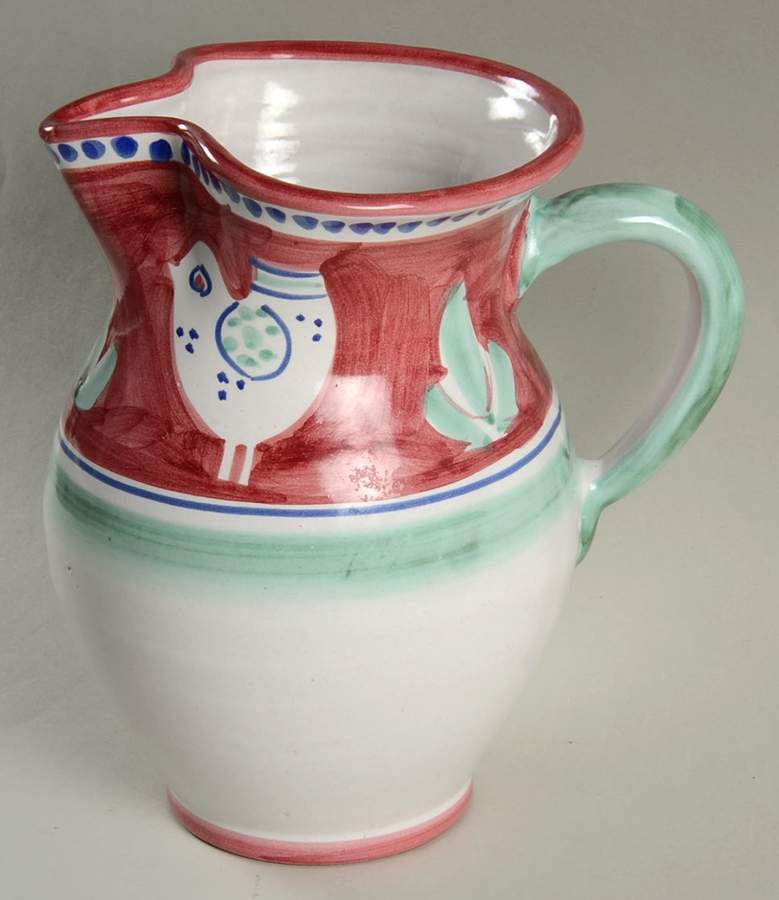 Campagna Chicken (Red Border, Blue Dots) 44 Oz Pitcher by Ceramica Artistica (CAS Vietri)-1